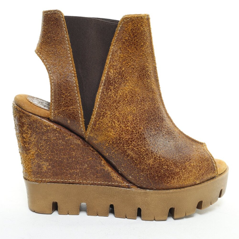 Women's Brown Wedge Peep-Toe Ankle Boot